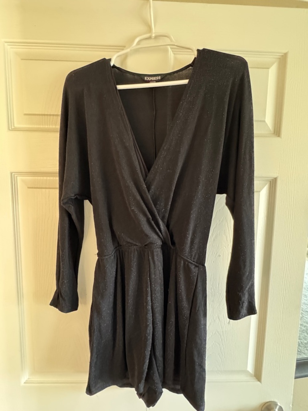 Express Black Long-Sleeve Wrap Romper Dress